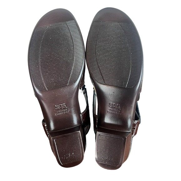 SAS Suntimer Sandals Women's 8 Narrow Brown Patent Leather Croc Block Heels - Picture 15 of 16